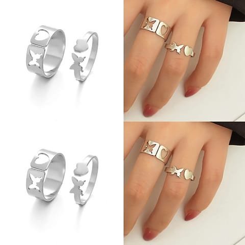 Butterfly Love Paired Rings in Simply Punk Korean Jewelry Style