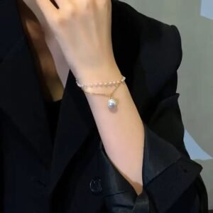 Trendy Gorgeous Pearl Gold-Plated Double Layer Korean Jewelry Bracelet