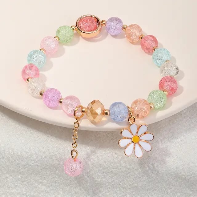 Multicolor Crystal Beaded Korean Jewelry Bracelet with Daisy Charm - Image 2