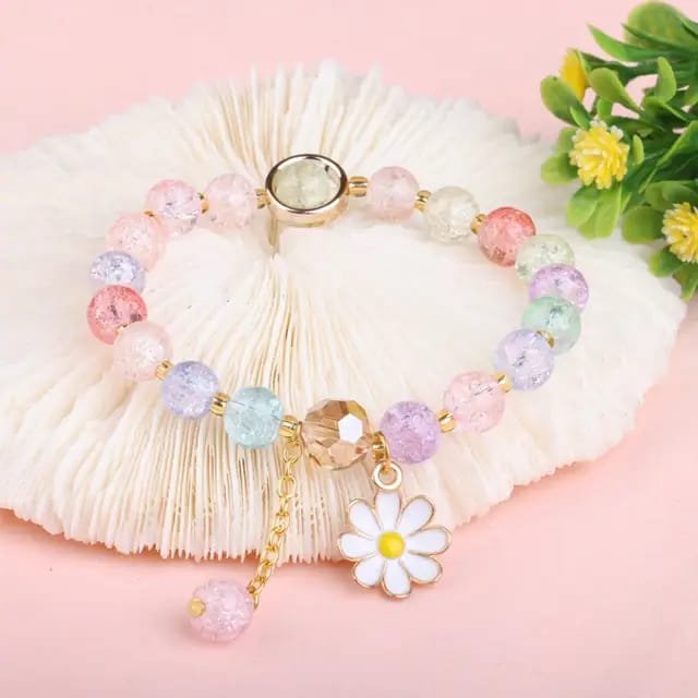 Multicolor Crystal Beaded Korean Jewelry Bracelet with Daisy Charm - Image 3