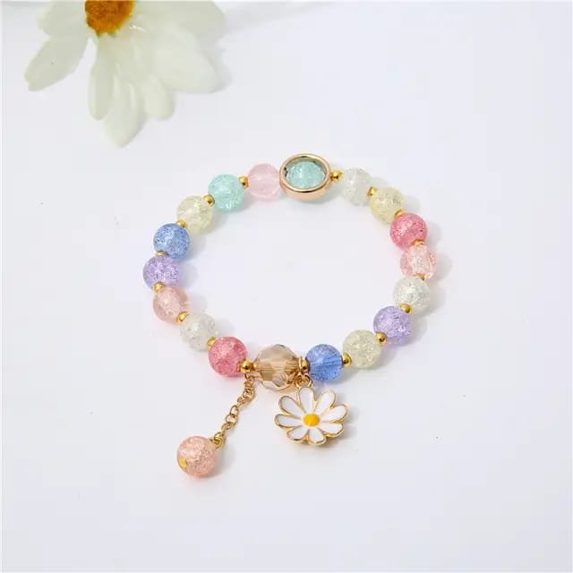 Multicolor Crystal Beaded Korean Jewelry Bracelet with Daisy Charm - Image 4
