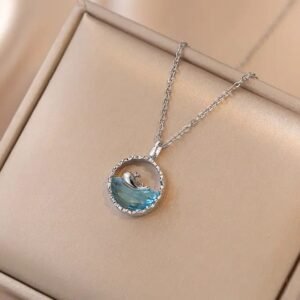 Blue Sea Zircon Whale Pendant Korean Jewelry Necklace