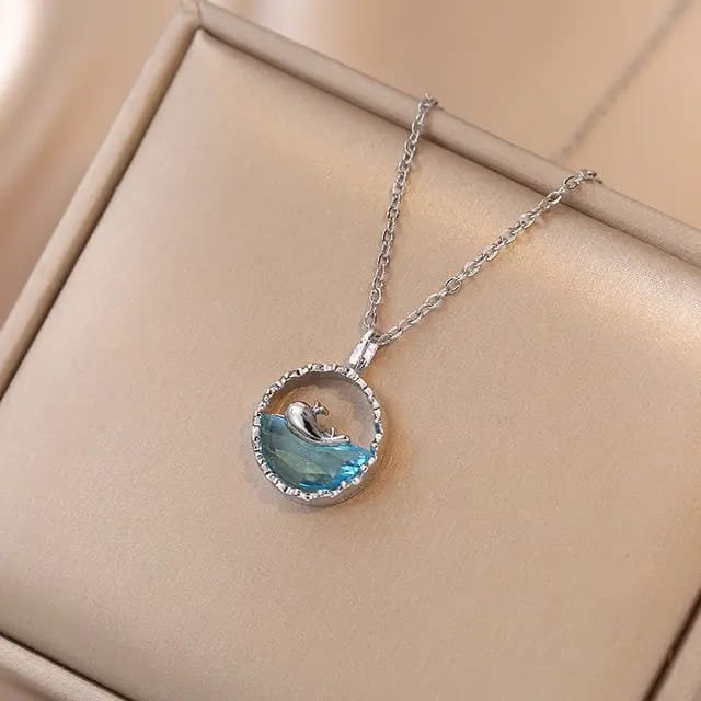 Blue Sea Zircon Whale Pendant Korean Jewelry Necklace