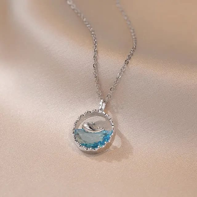 Blue Sea Zircon Whale Pendant Korean Jewelry Necklace - Image 2