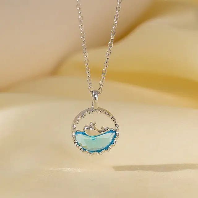 Blue Sea Zircon Whale Pendant Korean Jewelry Necklace - Image 3