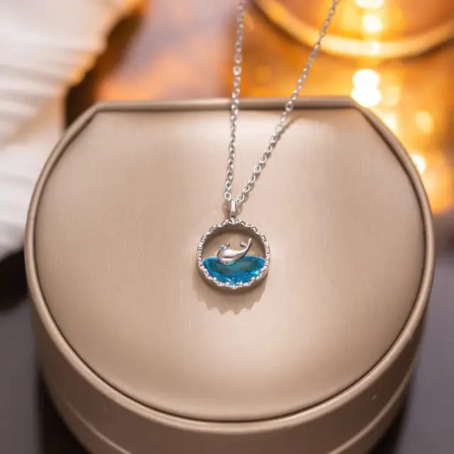 Blue Sea Zircon Whale Pendant Korean Jewelry Necklace - Image 5
