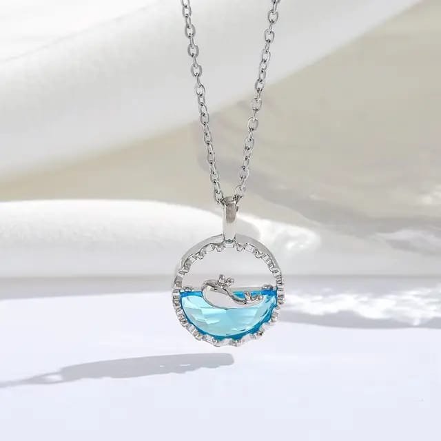 Blue Sea Zircon Whale Pendant Korean Jewelry Necklace - Image 6