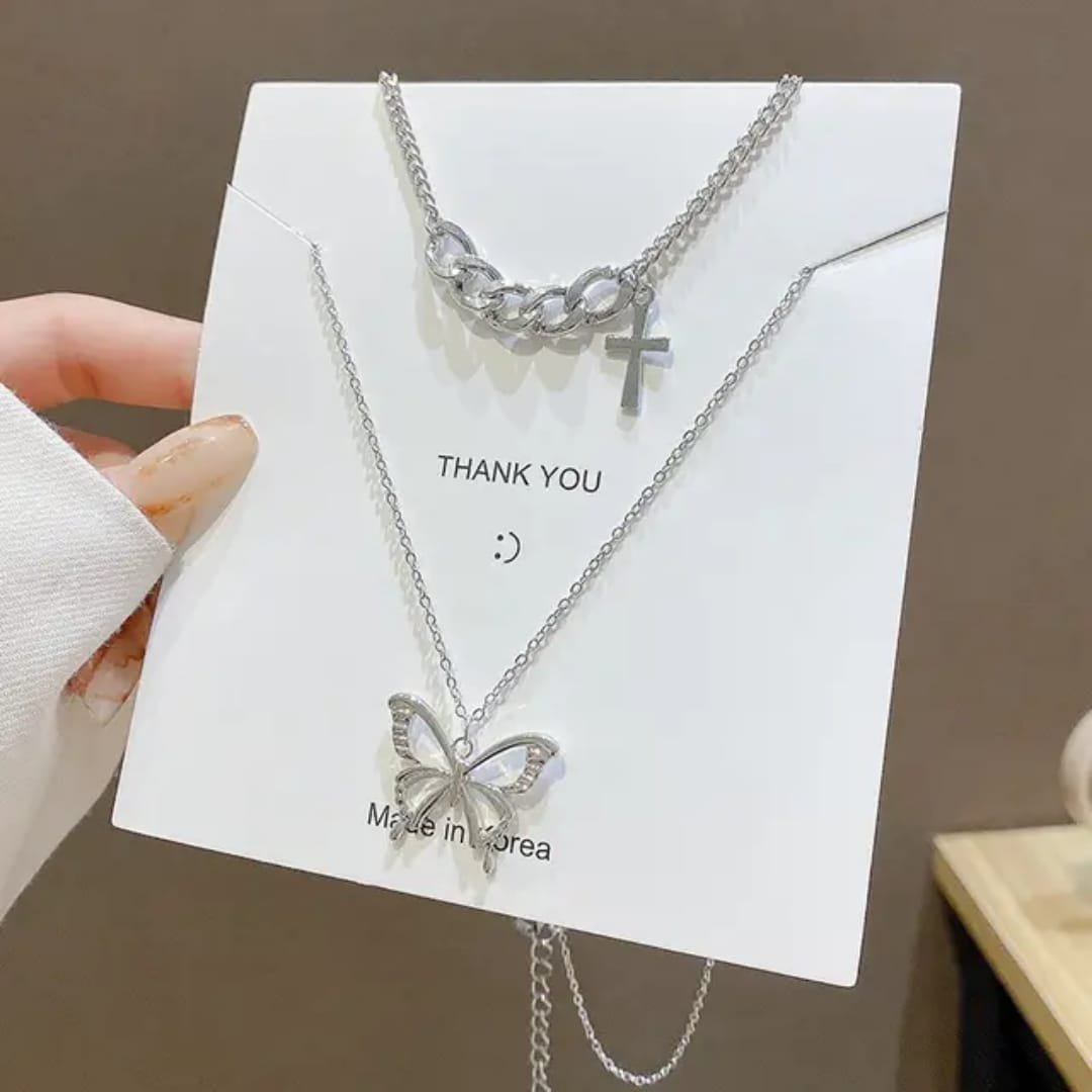 Trendy Butterfly Multi-Layer Silver-Plated Korean Jewelry Necklace - Image 4