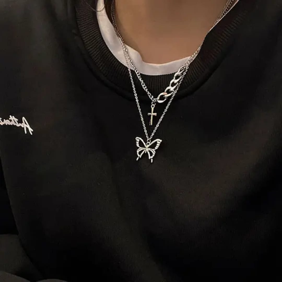 Trendy Butterfly Multi-Layer Silver-Plated Korean Jewelry Necklace - Image 3